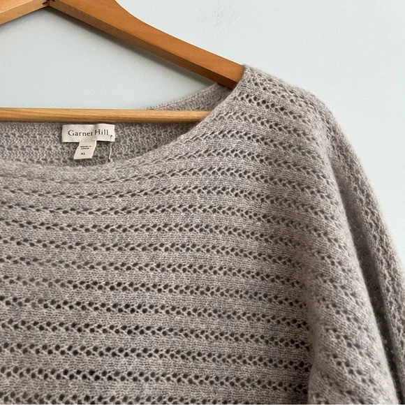 Garnet Hill Cashmere NWT Gray Sweater XL Pointelle Open Knit 3/4 Sleeves